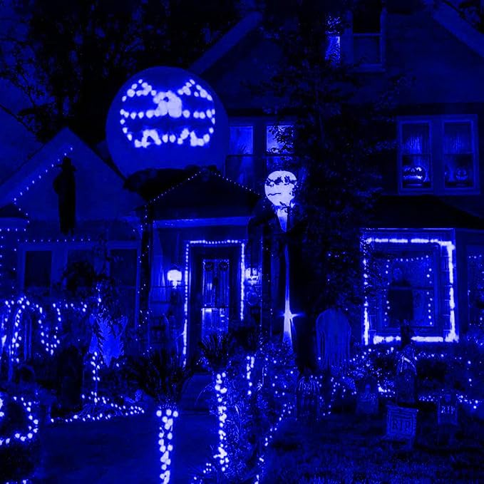 HISHINY LED Blue Christmas Net Lights Outdoor Christmas Decorations 5ftx5ft 100LED Green Wire,Connectable Outdoor Indoor Yard Mesh Shrub Net Lights String for Halloween Chritmas Party,Tree,Bush(Blue)