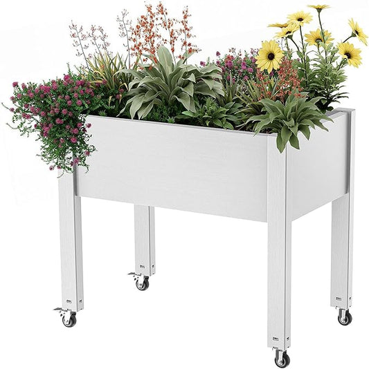 Horticulture Raised Garden Bed with Legs, Divisible Raised Resin Planter Box for Backyard, Patio, Balcony, with 4 Legs & 4 Swivel Lockable Wheels(Ashen,30.04 * 17.72 * 28.9)