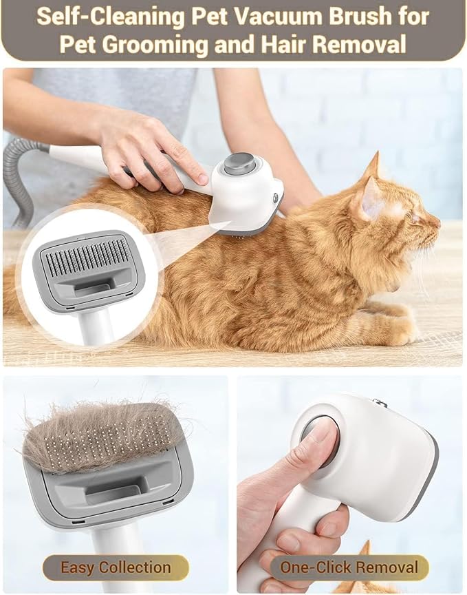 Dog Vacuum Grooming Kit for Shedding: Professional Hair Clippers Pet Groomer - Strong Suction Cleaner Deshedding Tool Fur Brush Attachment Trimmer for Home Cat (Cream White)