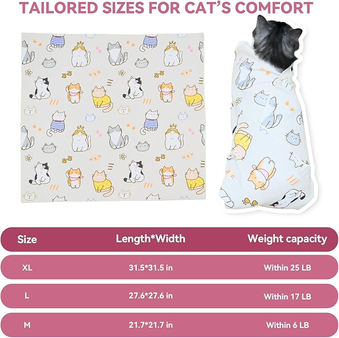 Cat Grooming Wrap for Cutting Nails, 31.5" Anti-Escape Calming Cat Swaddle Wrap for Medicine, Nail Clipping, Teeth Brushing, Ear Cleaning, Self-Adherent Burrito Restraint, (CatLand, XL)