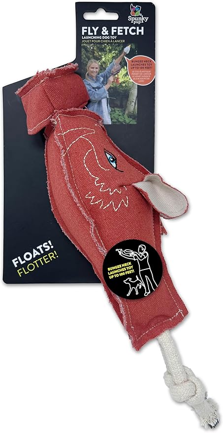 Spunky pup Fly & Fetch Dog Toy - Durable, Floating, Interactive Bungee Launcher for Fetch and Water Play, Canvas Wharthog