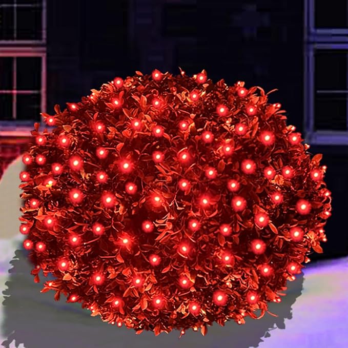 HISHINY LED Red Christmas Net Lights Outdoor,5ftx5ft 100LED Green Wire, Connectable Indoor Outdoor Bush Mesh Net Lights String for Halloween Christmas Party,Shrub,Yard,Tree（Red）