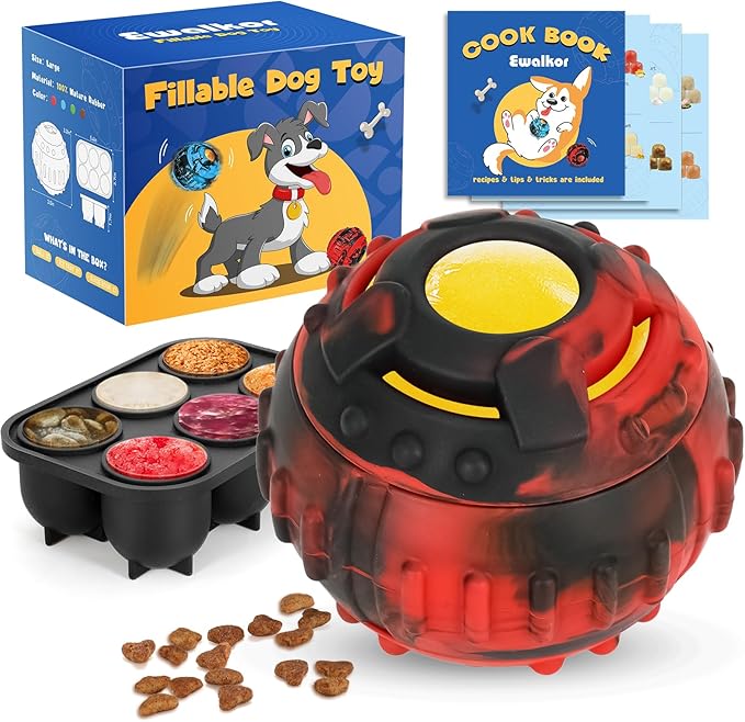 Dog Toys for Boredom - Frozen Treats, Refillable Freezable Dogs Food, Reduces Anxiety Chew Toy, Easy to Clean, Treats Dispensing, 4-in-1 Enrichment