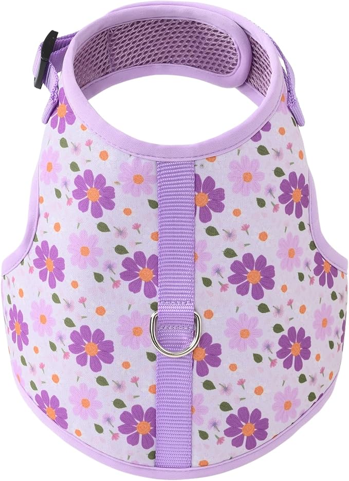 Mile High Life Dog Harness, Air Mesh Floral Vest Harness for 20 lbs Small Dogs & Cats, Easy Get on Adjustable Easy Closures Both Neck and Chest(Purple Flower, M Chest 18"-20")