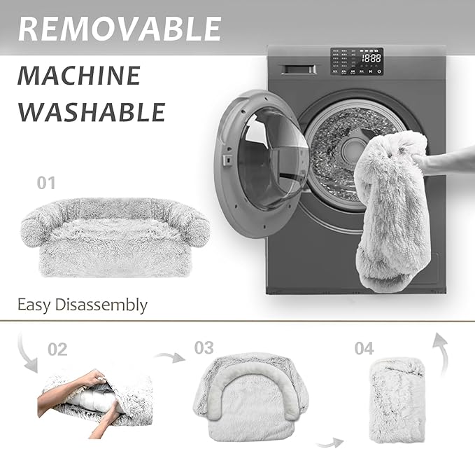 Calming Dogs/Cats Bed Mats, Dog Pad Washable Removable Couch Cover, Plush Long Fur Mat for Pets, Waterproof Lining, Perfect for Small, Medium and Large Dogs and Cats (Light Gray, 21"x21")