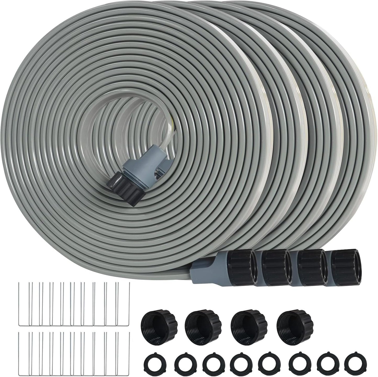 Hopegiver Sprinkler Soaker Hose 10ft 4-Pack Yard Sprinkler Hose for Lawn Water Saving with Stakes, Drip Irrigation Hoses Garden Watering System(Grey,10ft 4-Pack)