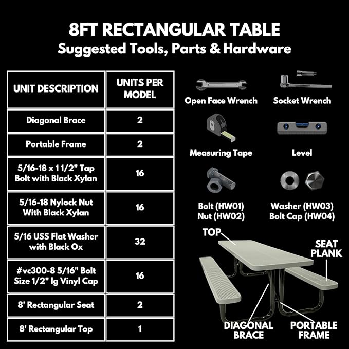 Heavy-Duty Portable Outdoor Picnic Table, Thermoplastic Coated Expanded Metal Commercial-Grade Patio Dining Furniture Made in America (8ft Rectangular, Textured Copper)