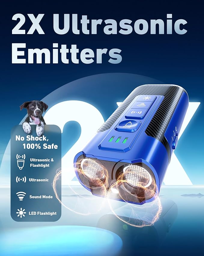Dog Bark Deterrent Devices-Ultrasonic Anti Barking Device for Dogs with 50ft Range, Rechargeable No Barking Device for Own or Neighbor's Dogs, Portable Safe for Dogs/Humans | Indoor/Outdoor Use-Blue