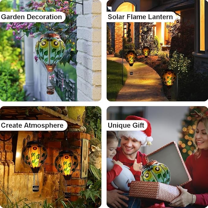 Hot Air Balloon Solar Lantern with Flickering Flame Hanging Solar Lanterns Outdoor Lights Waterproof Lanterns Decorative Garden Patio Yard Party Decor Sunflower