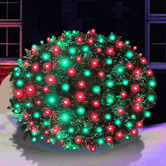 HISHINY LED Christmas Net Lights Outdoor, 5ftx5ft 100LED Green Wire, Connectable Bush Mesh Net Lights String for Halloween Christmas Party,Shrub,Yard,Tree（Red&Green）