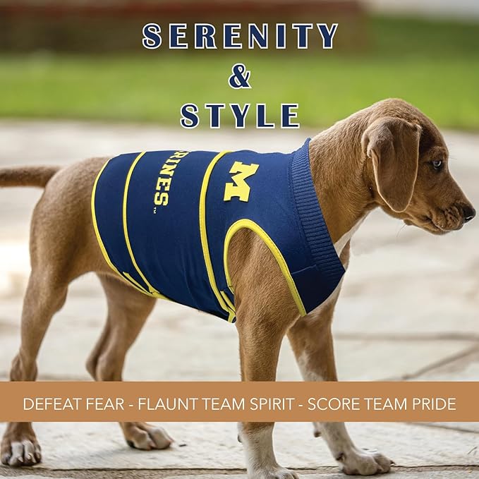 NCAA Michigan Wolverines Dog Anxiety Shirt Calming Soothing Vest, Dogs Cats with Anxiety, Fears, Fireworks, Loud Noises, Dark, Lonely Keeps Dogs Calm & Feeling Safe, Relaxing Jacket, X-Small