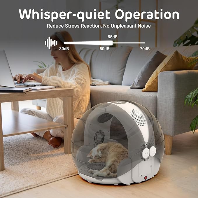 iPettie Automatic Hair Dryer Box for Cats and Small Dogs, Foldable and Large Capacity, 8 High-Velocity Fans, 360° Airflow, Temperature Control, 4-Speed Settings and Timer, 16 Gallons