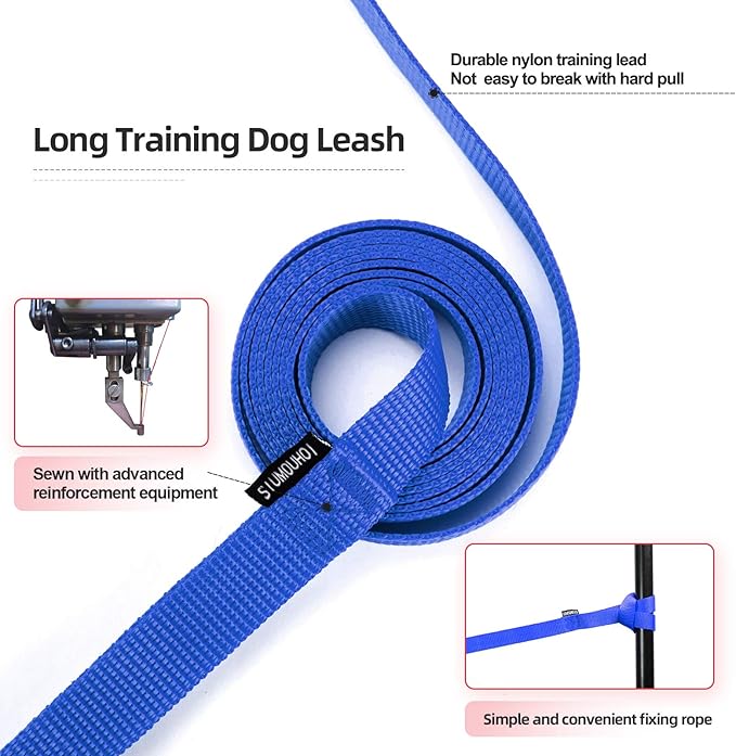 Dog/Puppy Obedience Recall Training Agility Lead - 30ft Long Training Leash，3/4in Wide - Great for Play, Camping, or Backyard（Blue，30 Feet