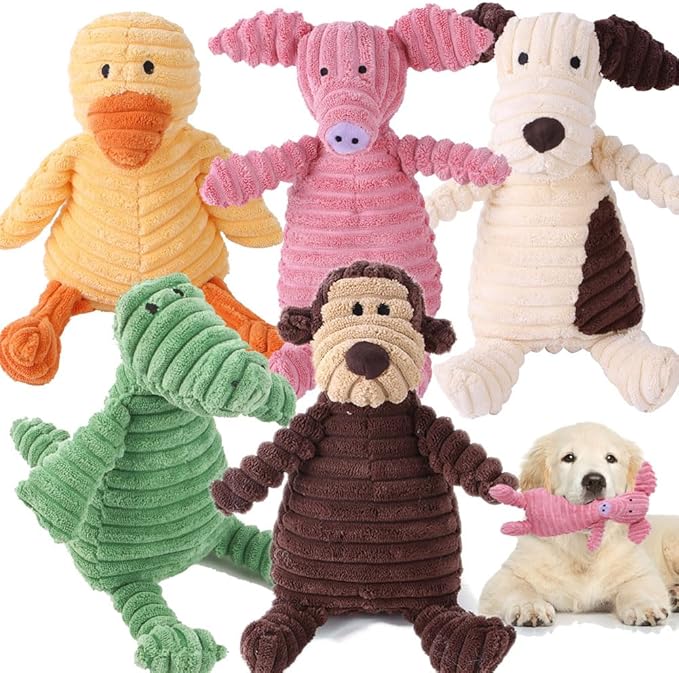5 Pack Tough Dog Toys Stuffed Squeaky Dog Toys Assortment Value Bundle Dog Squeaky Toys Assortment Puppy Pet Mutt Dog Toy Dog Squeak Toy for Medium Large Dogs