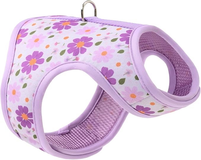 Mile High Life Dog Harness, Air Mesh Floral Vest Harness for 20 lbs Small Dogs & Cats, Easy Get on Adjustable Easy Closures Both Neck and Chest (Purple Flower, S Chest 16"-18")