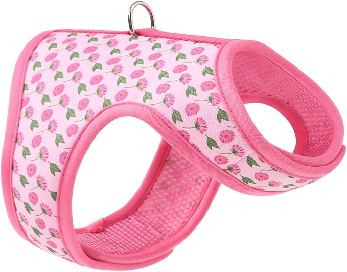 Mile High Life Dog Harness, Air Mesh Floral Vest Harness for 20 lbs Small Dogs & Cats, Easy Get on Adjustable Easy Closures Both Neck and Chest(Pink Flower, S Chest 16"-18")