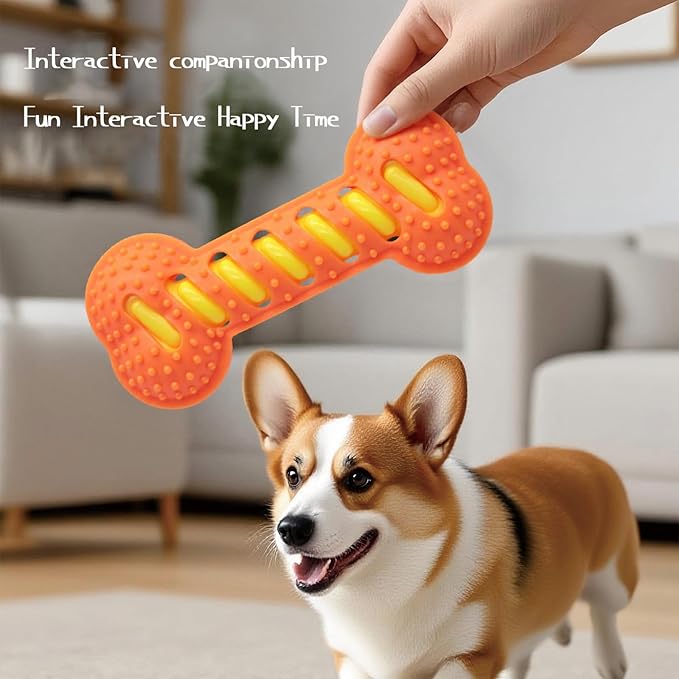 Dog Toy TPR Teeth Grinding Bone Anti Bite Interactive Training Dog Toy Bite Dog Bone Dog Soothing Tool (Orange)