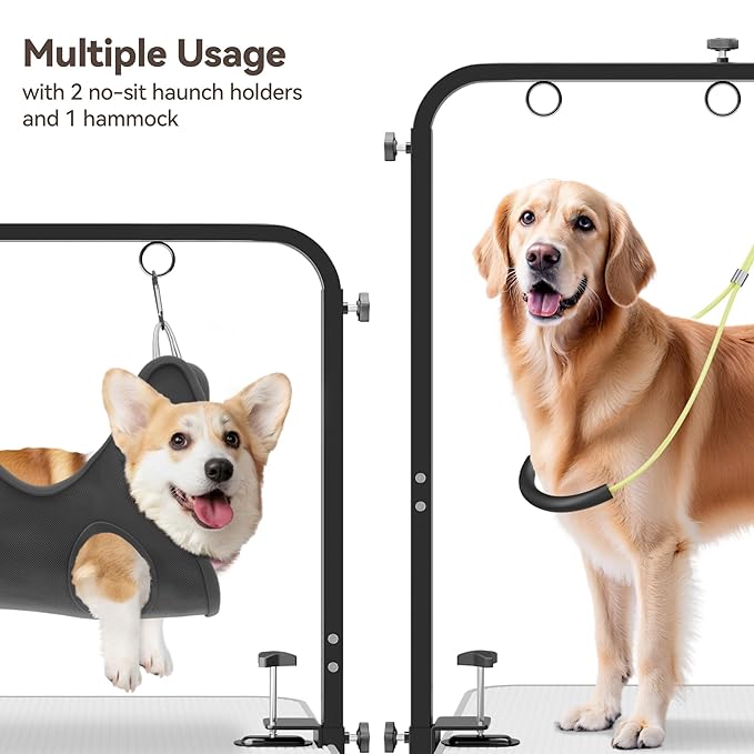 Adjustable Pet Grooming Arm for Table: 42" Height & 27"-39" Width, Clamp Fits Up to 2.76", Includes Hammock & 2 No-Sit Nooses, Heavy-Duty Dog Grooming Station for Home Use, Nail Trimming & Drying