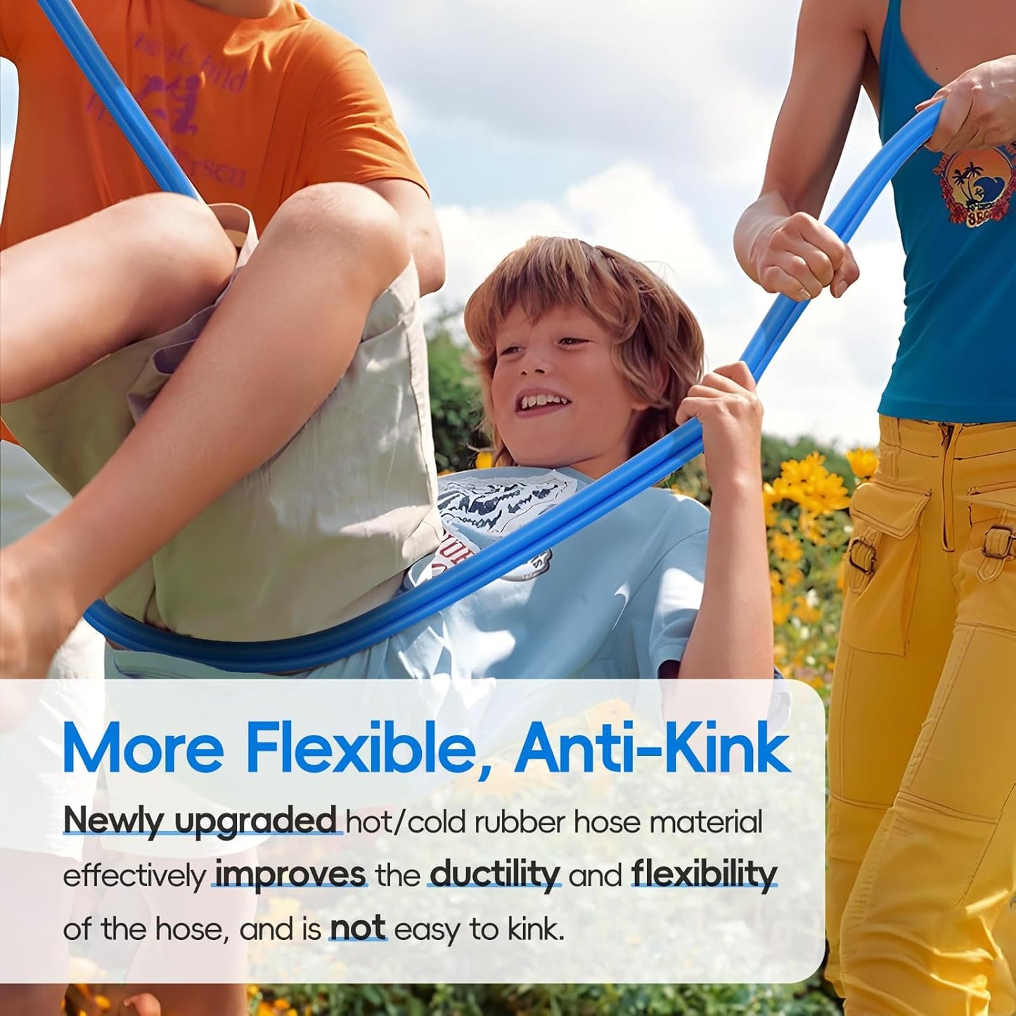 Hot/Cold Garden Water Hose 50 ftx 3/4 in, -50℉ To 190℉, Heavy Duty, Flexible, Burst 605 Psi, Lightweigh, Upgraded Rubber Pipe with 3/4" Brass Fittings For Backyard, Outdoor, Farm, Blue