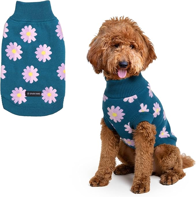 Spark Paws Knit Dog Sweater – Ultra Soft Warm Winter Dog Sweater for Small, Medium & Large Dogs – Stretch Fit Pet Sweater for French Bulldog, Pitbull, Girl & Boy Dogs Jacket, (Flower,2XL)
