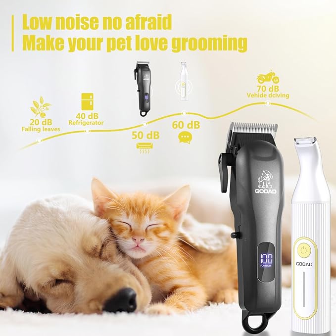 Dog Clippers for Grooming,Dog Grooming Kit for Heavy Thick Hair&Coats/Low Noise Rechargeable Cordless Pet Shaver with Paw Trimmer Nail Grinder/Hair Trimmer for Small & Large Cats