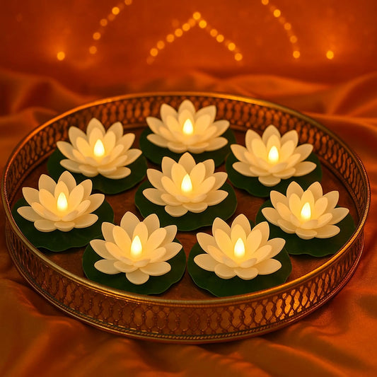 Hortsun 12 Pcs Floating Lotus Lights with Batteries Lily Pads Pool Flowers Diwali Pooja Decorations Floating Candles Decor for Pool Pond Outdoor Indoor(5.91 Inch,White)