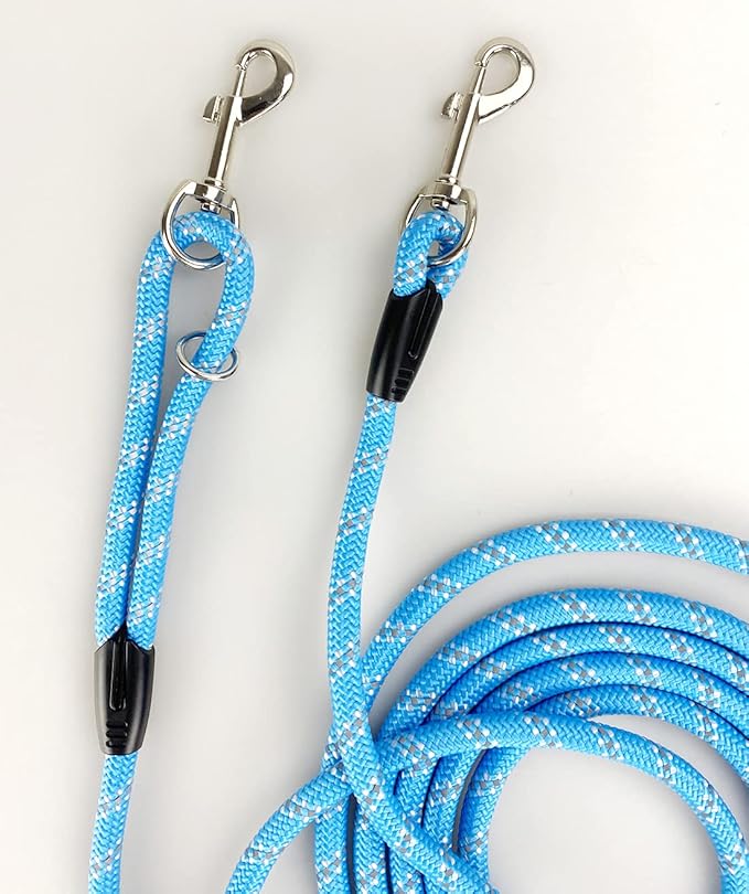 Long Rope Dog Leash for Dog Training 12FT 20FT 30FT 50FT, Reflective Threads Dog Cat Leashes Tie-Out Check Cord Recall Training Agility Lead for Large Medium Small Dogs (Blue, 10mm*50ft)