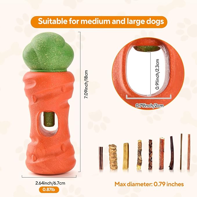 Cute Carrot Bully Stick Holder for Medium Large Breeds, Heavy Duty Dog Chew Holder for Aggressive Chewers, Safety Device to Prevent Choking