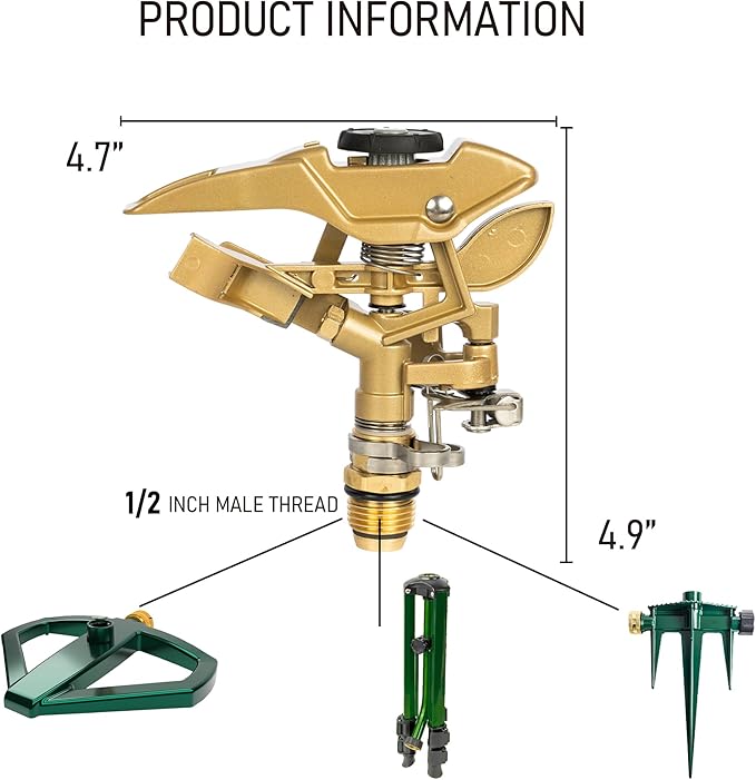Hourleey 1/2 Inch Zinc Impact Sprinkler, 2 Pack Heavy Duty Lawn Sprinkler Head with Nozzles, Adjustable 0-360 Degree Impulse Watering Sprinklers for Large Coverage Garden Grass Yard Irrigation