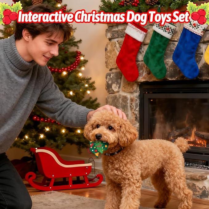 YUEPET 11 Pack Christmas Plush Dog Toys,Interactive Dog Squeaky Toy with Crinkle Paper Set,Pet Chew Toy Christmas Tree & Santa Reindeer Toys Gifts for Puppies Small Dogs