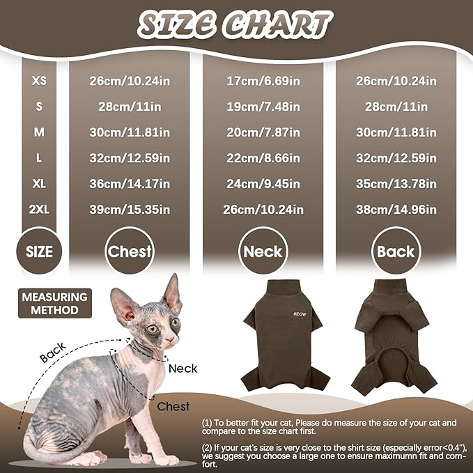ROZKITCH Hairless Cat Sweaters, Sphynx Sweater Shirt Kitten Soft Clothes Pullover Cute Cat Pajamas Jumpsuit Apparel Pet Winter Turtleneck for Cats and Teacup Chihuahua Small Dogs Coffee 2XL