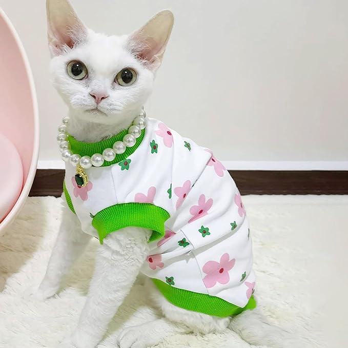 PUMYPOREITY Sphynx Cat Clothes - Stretchy Sweater, Soft Hairless Shirt, Pullover Pajamas, Turtleneck for Sphynx Cornish Rex, Devon Rex - Green, XL