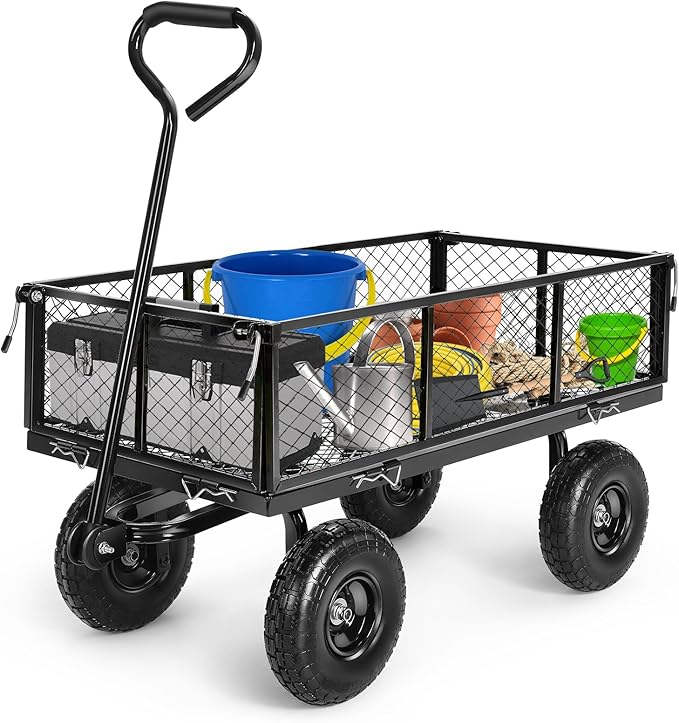 Homdox 660LB Garden Cart on Wheels, Heavy Duty Yard Wagon with 180° Rotating Handle, Mesh Foldable Garden Wagon Outdoor Utility Carts for Camping, Sports, Garden, Beach, Farm, Fishing, Black