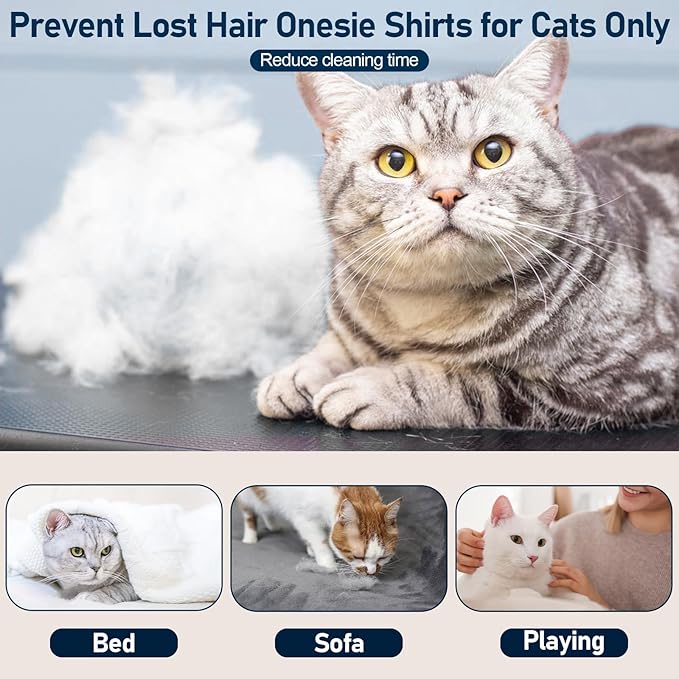 Cat Pajamas for Cats Only, Sticky Hair Cat Clothes, Long Sleeve Sphynx Clothes, Anti-Licking or Skin Disease Recovery Suit for Female Cats, Kitten Onesie Pajamas, DarkBlue, S