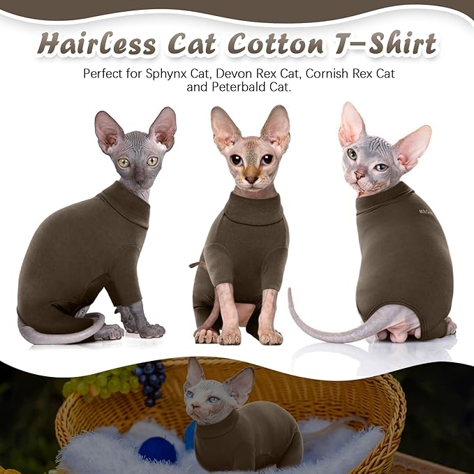 ROZKITCH Hairless Cat Sweaters, Sphynx Sweater Shirt Kitten Soft Clothes Pullover Cute Cat Pajamas Jumpsuit Apparel Pet Winter Turtleneck for Cats and Teacup Chihuahua Small Dogs Coffee 2XL