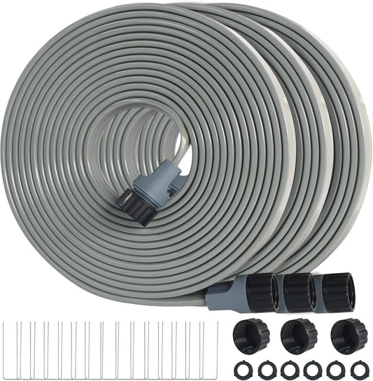 Hopegiver Sprinkler Soaker Hose 50ft 3-Pack Yard Sprinkler Hose 150 ft for Lawn Water Saving with Stakes, Drip Irrigation Hoses Garden Watering System(Grey,50ft 3-Pack)
