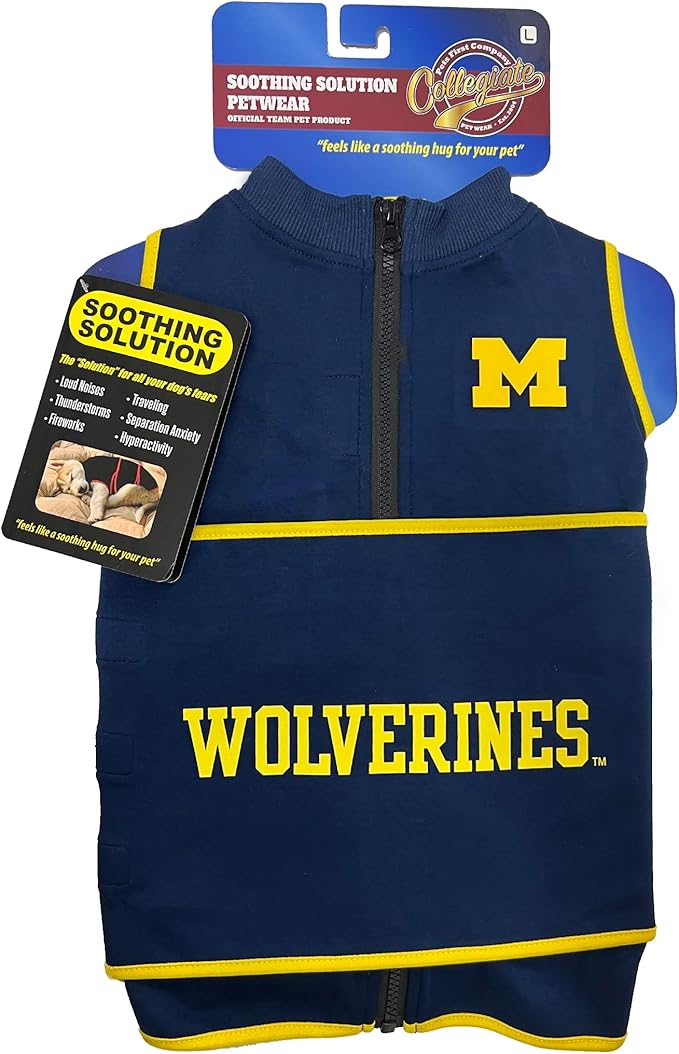 NCAA Michigan Wolverines Dog Anxiety Shirt Calming Soothing Vest, Dogs Cats with Anxiety, Fears, Fireworks, Loud Noises, Dark, Lonely Keeps Dogs Calm & Feeling Safe, Relaxing Jacket, X-Small