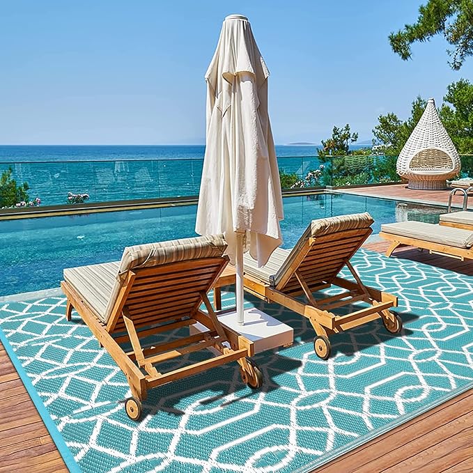 HEBE Outdoor Rug Waterproof 5x8, Reversible Plastic Straw Rug RV Camping Rug, Indoor Outdoor Patio Mat Clearance, Outside Carpet for Porch,Deck,Camper,Balcony,Backyard,Picnic