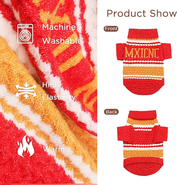 Dog Sweater for Small Medium Dogs & Cats, Classic Turtleneck Knitted Striped Pet Sweater, Warm Winter Soft Christmas Outfit for Boy & Girl Dogs, Large