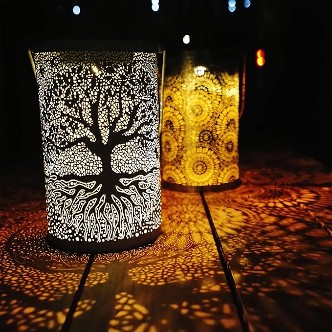 Holiday Decor, The Tree of Life Solar Lantern Outdoor Waterproof, Hanging Solar Light, Weather Resistant, Metal Garden Decor Outdoor, Thanksgiving Christmas Table Decor Indoor, Gifts for Women