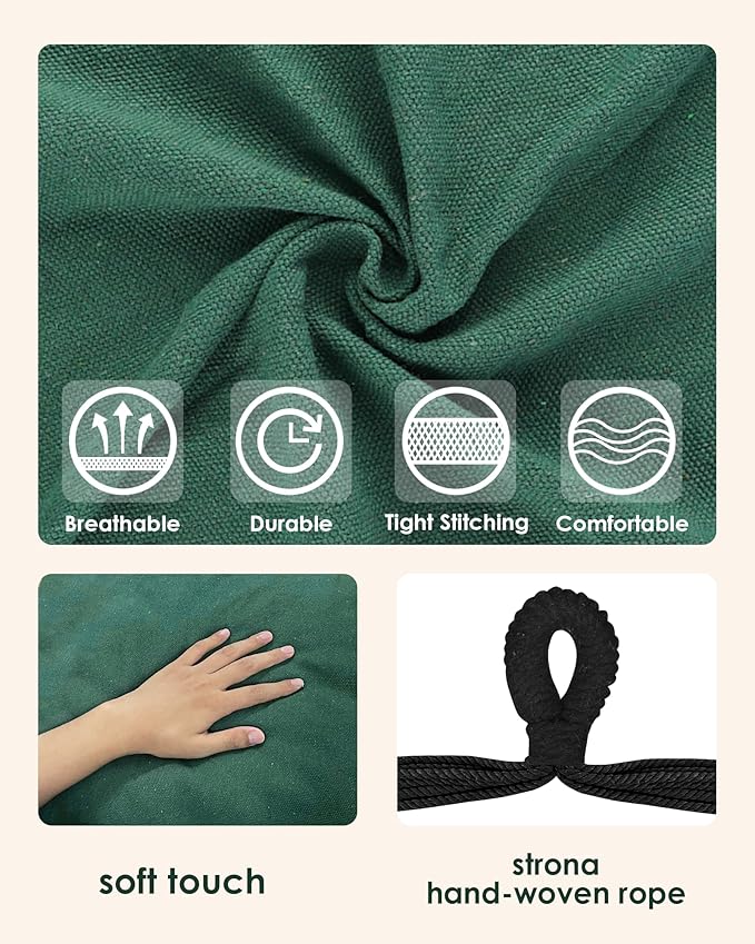 Highwild Hammock Chair Hanging Rope Swing - Max 500 Lbs - 2 Cushions Included - Steel Spreader Bar with Anti-Slip Rings - for Any Indoor or Outdoor Spaces (Green)