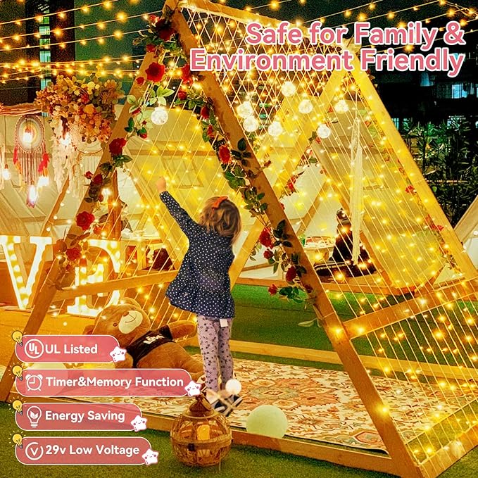 Heceltt 1140 LED 449 FT String Lights Outdoor, 8 Modes Warm White Christmas Lights Plug in, IP44 Waterproof Led String Lights with Timer and Memory for Xmas Yard Party Garden Decorations