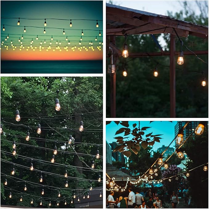 Hometown Evolution, Inc. E26 Outdoor Commercial String Lights with Suspended Socket for Weatherproof Heavy Duty Vintage Outside Lighting (S14 Lantern Edison 11 Watt Bulbs, 24 Foot 12 Socket)