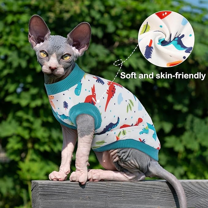 PUMYPOREITY Sphynx Cat Clothes: Soft, Stretchy Pullover Pajamas & Turtleneck for Hairless Cats, Blue