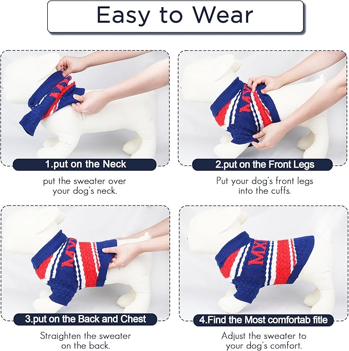 Dog Sweater for Small Medium Dogs & Cats, Classic Turtleneck Knitted Striped Pet Sweater, Warm Winter Soft Christmas Outfit for Boy & Girl Dogs, Medium