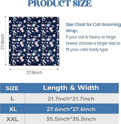 27.6" Cat Grooming Wrap, Cat Wrap for Cutting Nails, Anti-Scratch, Anti-Escape Calming Packaging, Cat Swaddle Wrap, X-Large