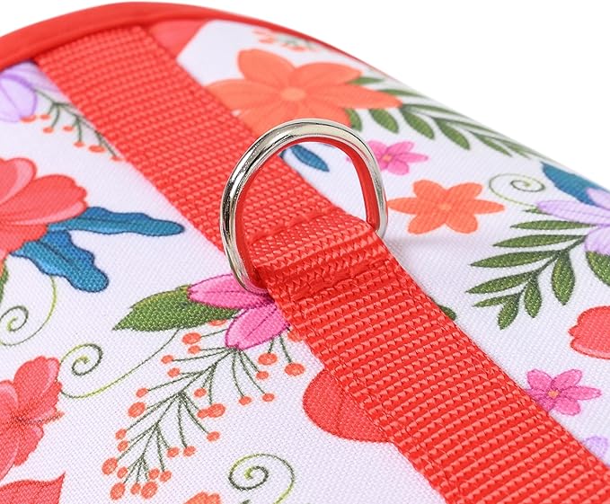 Mile High Life Dog Harness, Air Mesh Floral Vest Harness for 20 lbs Small Dogs & Cats, Easy Get on Adjustable Easy Closures Both Neck and Chest(Red Flower, S Chest 16"-18")