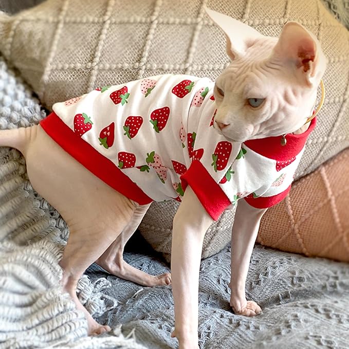 PUMYPOREITY Sphynx Cat Clothes - Stretchy Sweater, Soft Hairless Shirt, Pullover Pajamas, Turtleneck for Sphynx Cornish Rex, Devon Rex - Red, L