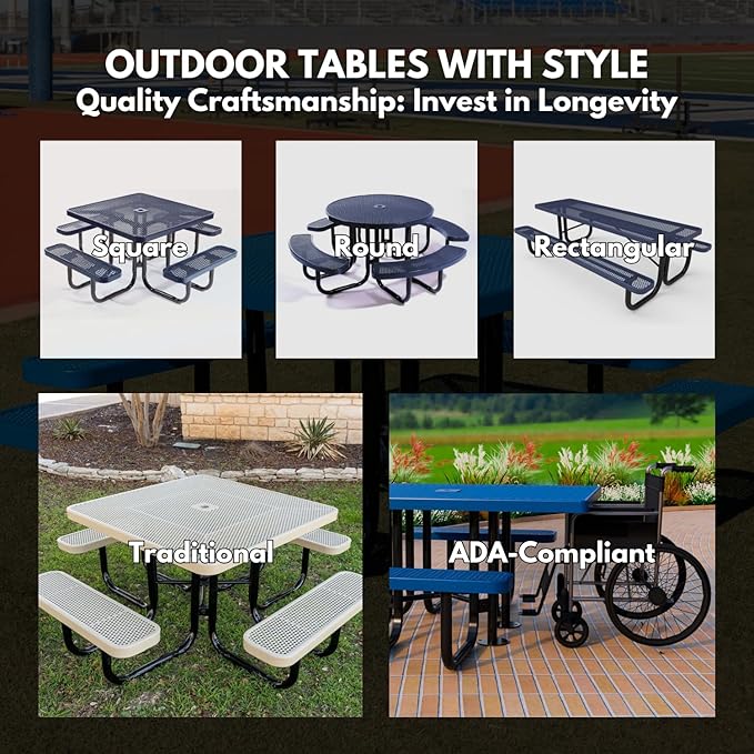 Heavy-Duty Portable Outdoor Picnic Table, Thermoplastic Coated Punched Steel Commercial-Grade Patio Dining Furniture Made in America (8ft Rectangular, Textured Copper)