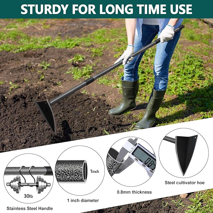Hoe Garden Tool, Triangle Hoe Gardening Weeding Tool, 72" Long Handle Heavy Duty Manual Weeder Gardening Hand Tools for Weeding, Digging, Loosening Soil